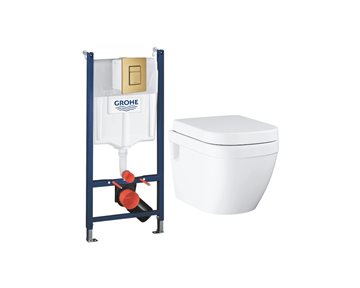 GROHE Euro Alt-i-1 Toiletpakke inkl. Sæde m/softclose, Betjeningsplade i Børstet Messing & Cisterne 113cm